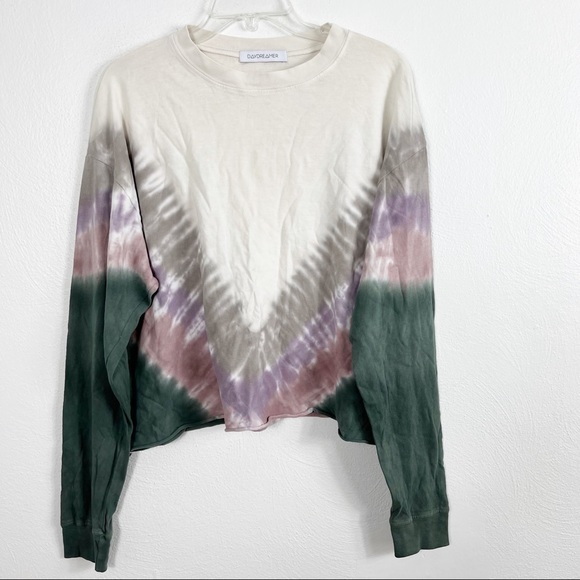 Daydreamer Dusty Rose Tie Dye Long Sleeve Crewneck Crop Top - Picture 2 of 10
